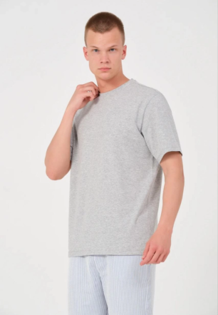 Erkek Düz  Kısa kol Penye T-shirt - Gri