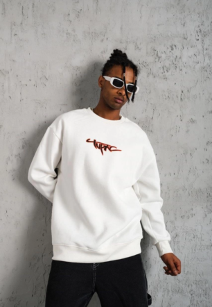 Erkek 3 İplik Gangster Baskılı Sweatshirt - Beyaz