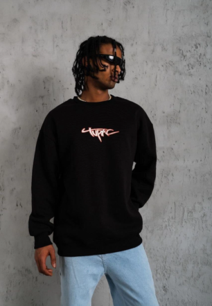 Erkek 3 İplik Gangster Baskılı Sweatshirt - Siyah