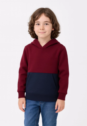 Erkek Çocuk Kapüşonlu Kanguru Cepli Parçalı SweatShirt - Renkli