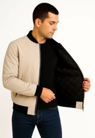 Erkek Bomber Mont Ceket Fermuarlı Kapitone İçi Astarlı Su İtici Regular Fit Uzun - Bej
