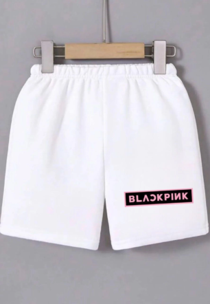 Kadın Beli Lastikli Baskılı Mini Şort - Beyaz