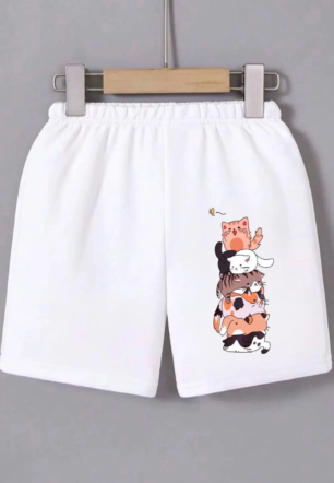 Kadın Beli Lastikli Baskılı Mini Şort - Beyaz