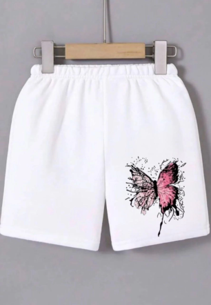 Kadın Beli Lastikli Baskılı Mini Şort - Beyaz