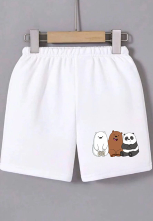 Kadın Beli Lastikli Baskılı Mini Şort - Beyaz