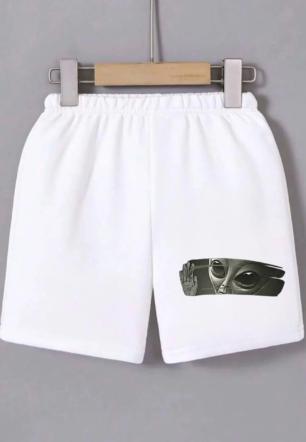 Kadın Beli Lastikli Baskılı Mini Şort - Beyaz