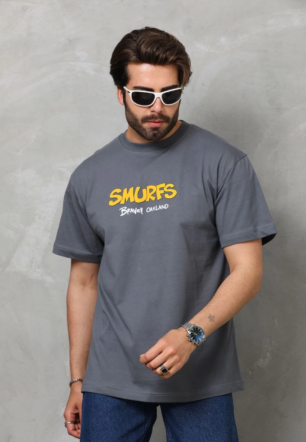 Erkek Basic Bisiklet Yaka T-Shirt - Füme