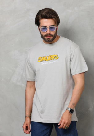 Erkek Basic Bisiklet Yaka Oversize T-Shirt - Gri