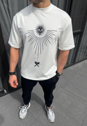 ERKEK Bisiklet Yaka Baskılı Kısa kol T-Shirt - Beyaz