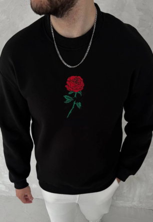 ERKEK  Bisiklet Yaka Ön Ve Arka Baskılı SweatShirt - Siyah