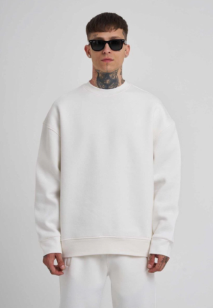 ERKEK Biskilet Yaka Üç İplik SweatShirt - Beyaz