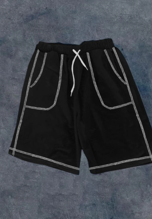 Erkek Dikişli Cepli Oversize Şort - Siyah