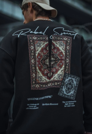 Erkek Üç iplik Pamuklu Bisiklet Yaka Baskılı SweatShirt - Siyah